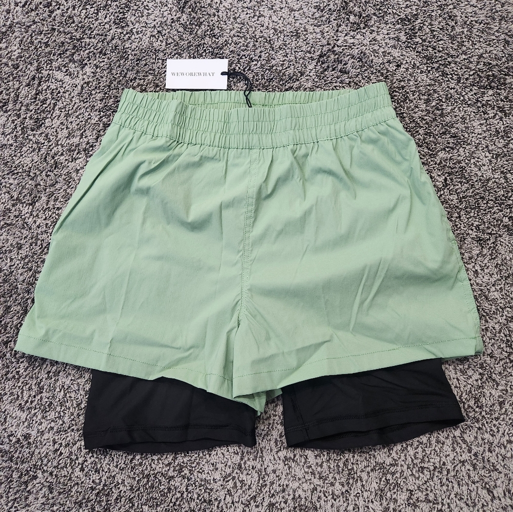 WeWoreWhat Green Windbreaker Biker Shorts Size Large